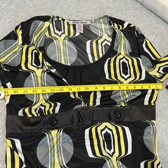 VTG MICHELLE THOMAS Women’s Blouse L Mod Print Bell Sleeve Top Built-In Tank - Picture 5 of 6